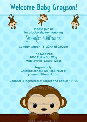 MONKEY Baby Shower invitation Polka Dot BLUE BOY MPP3 PAB03A (DIGITAL)