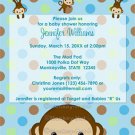 MONKEY Baby Shower invitation Polka Dot BLUE GREEN BOY MPP3 PAB03B (DIGITAL)