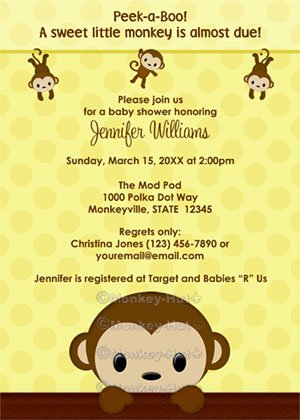 MONKEY Baby Shower invitation Polka Dot YELLOW GIRL BOY MPP3 PAB04A (DIGITAL)
