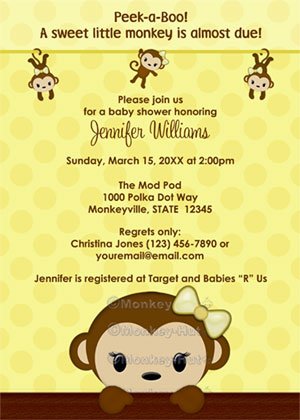 MONKEY Baby Shower invitation Polka Dot YELLOW GIRL MPP3 PAB04B (DIGITAL)
