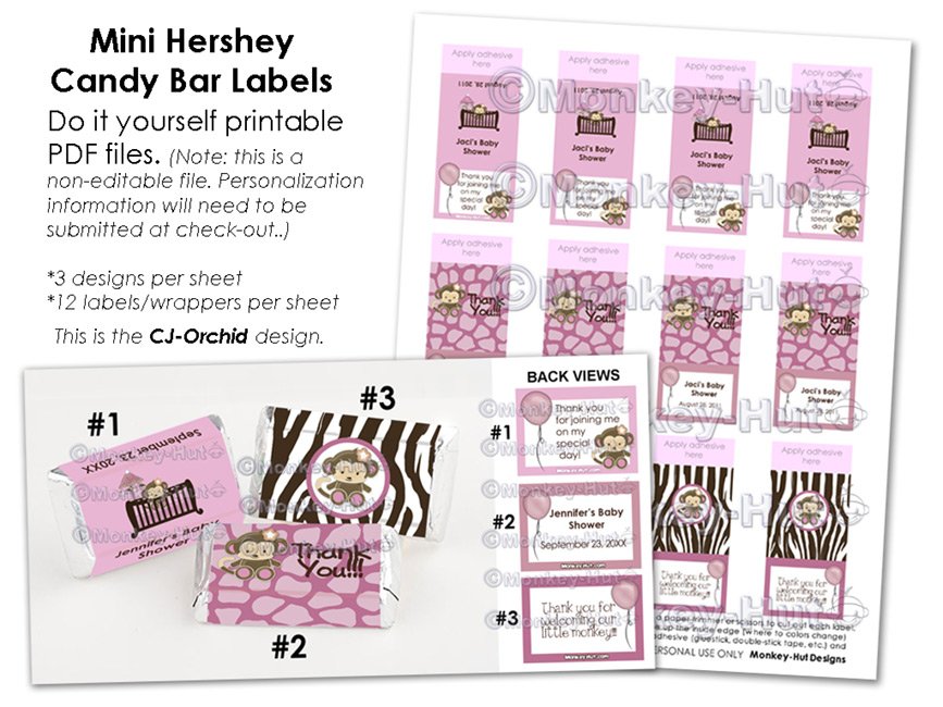 Monkey Personalized baby shower mini hershey candy wrapper favors CJ-Orchid (DIGITAL)