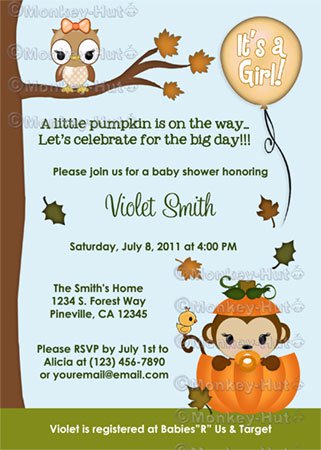 MONKEY Baby Shower Invitation Fall Pumpkin GIRL (DIGITAL)