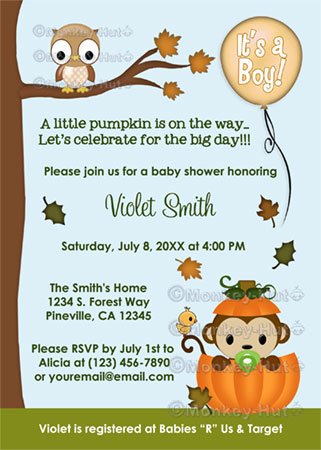 MONKEY Baby Shower Invitation Fall Pumpkin BOY (DIGITAL)