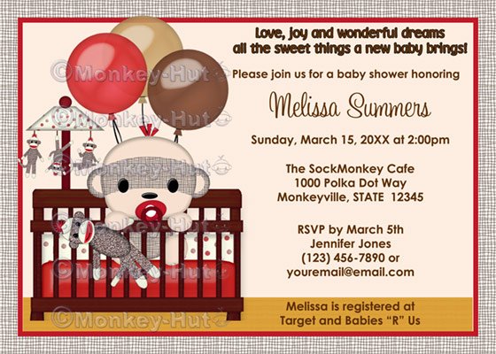 Baby Shower invitation BOY Sock MONKEY Crib SMC-B (DIGITAL)