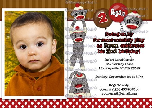 Silly SOCK MONKEY Birthday Invitation SMR PHOTO (DIGITAL)