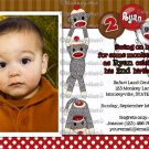Silly SOCK MONKEY Birthday Invitation SMR PHOTO (DIGITAL)