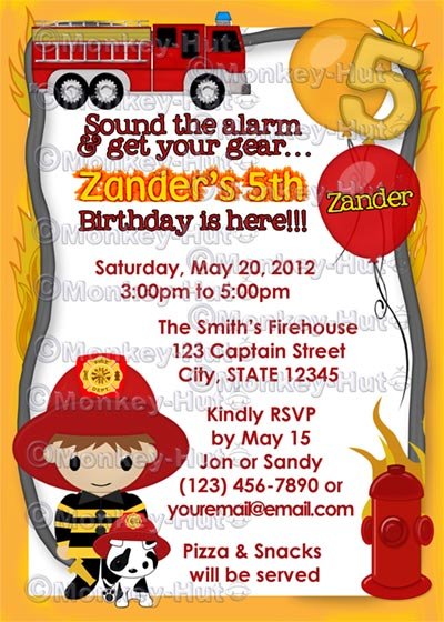 Fire Truck Firefighter Dalmation Birthday Invitation FFB (DIGITAL)