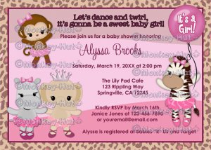 Tu Tu Cute Baby Shower invitation MONKEY GIRL TTC (DIGITAL)