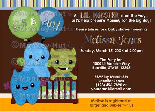 Monster Baby Shower Invitation Peek a Boo Monsters BOY (DIGITAL)