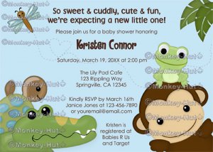 MONKEY Papagayo Baby Shower invitation monkey frog turtle crocodile dragonfly BLUE PML-B (DIGITAL)