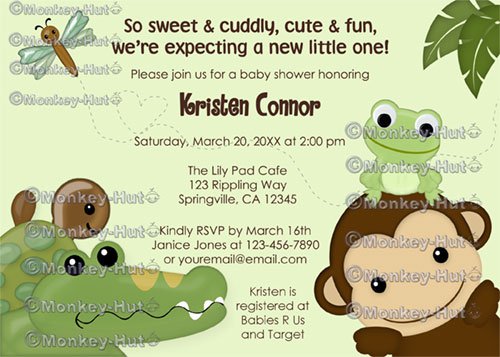 Papagayo Baby Shower Invitation monkey frog turtle crocodile (DIGITAL)