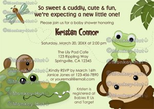 Papagayo Baby Shower Invitation monkey frog turtle crocodile (DIGITAL)