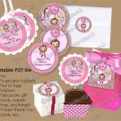 Girl Monkey Baby Shower Tu Tu Cute Ballerina Tags (favor, cupcake topper) circle shapes DIGITAL
