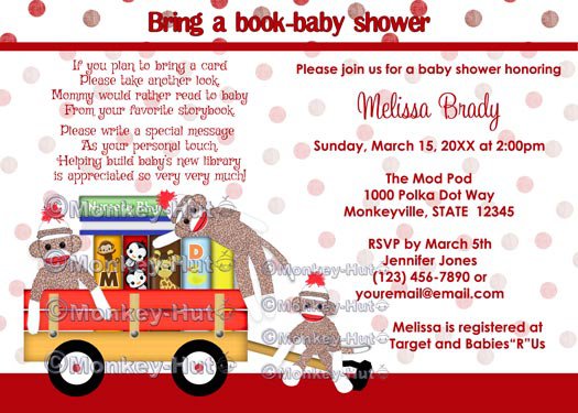 Bring a book baby shower invitation book shower sock monkey (DIGITAL) neutral