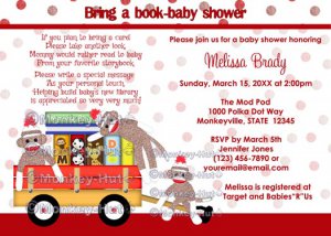 Bring a book baby shower invitation book shower sock monkey (DIGITAL) neutral