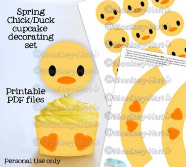 Adorable Yellow Spring Chick/Duck cupcake decorating set topper wrappers favor PDF file