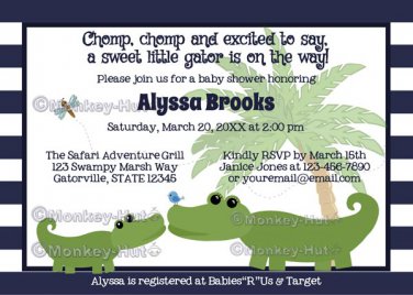 Alligator Blue striped baby shower invitation AMP (DIGITAL)