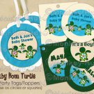 Honu Turtle Personalized Baby Shower Tags (favor, cupcake topper) circle shape (Baby Honu)