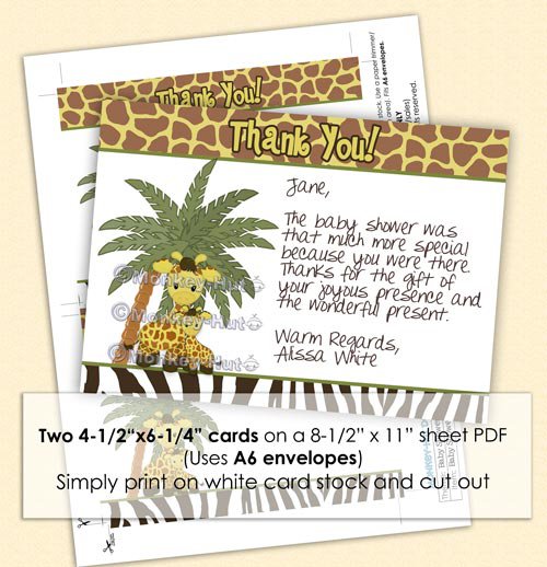 Giraffe Baby Mommy Shower Thank You card FLAT blank PDF file (DIGITAL)