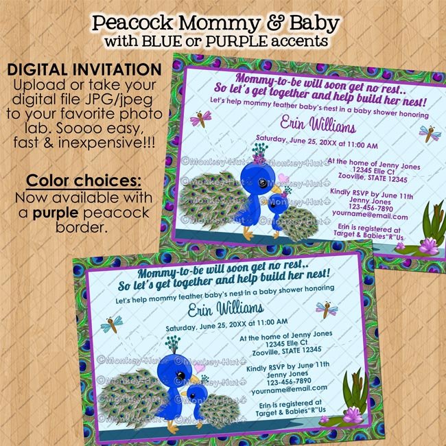 PEACOCK baby shower invitation / mommy girl boy neutral / DIGITAL INVITATIONS