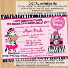 TuTu Cute Baby Shower invitations ZEBRA GIRL / hot pink / DIGITAL INVITATION