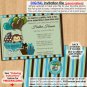 Monkey Baby Shower Invitation carriage MPP teal green brown (Personalized DIGITAL invitations)