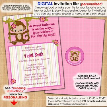 Miss Monkey Baby Shower Invitation MM2 Style#2 (DIGITAL)