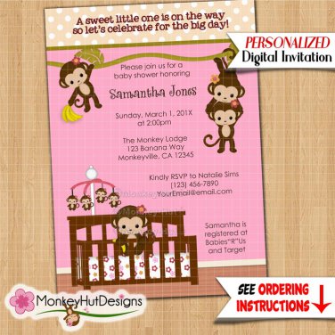 Melanie Monkey Baby Shower Invitation Girl Jungle Safari 048