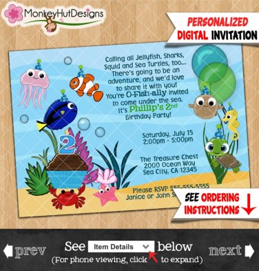 Ocean Under The Sea Birthday Party Invitations Personalized DIGITAL INVITATION #342