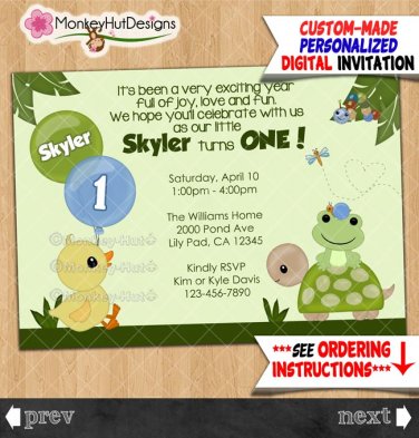 Duck Frog Pond-themed Birthday Party Invitations Personalized DIGITAL INVITATION #370