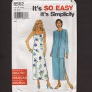 Simplicity 8562 Sewing Pattern Misses Dress and Long Jacket 1990s Bust 30.5 31.5 32.5 34 36 38