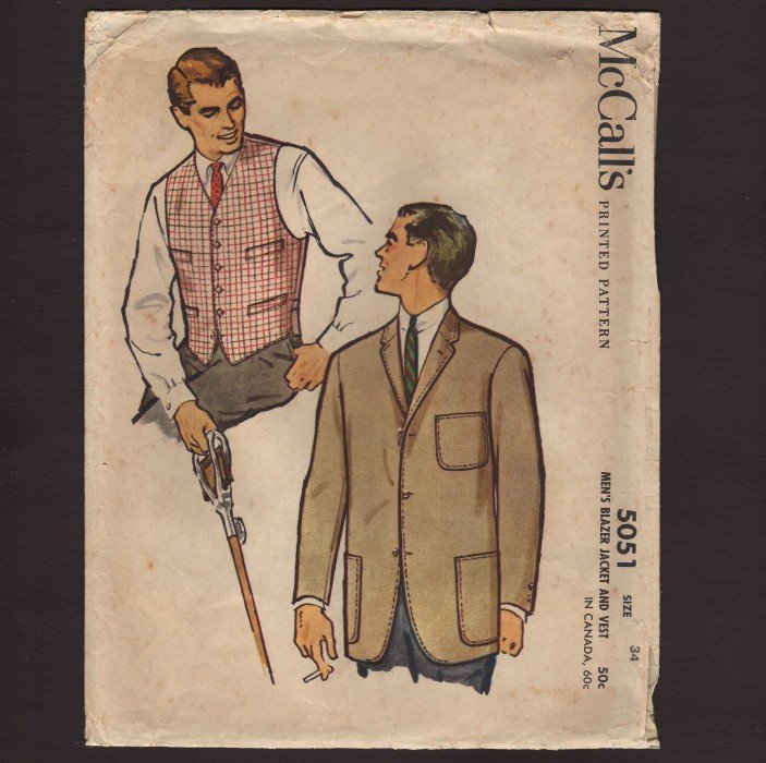 McCall's 5051 Sewing Pattern Menâ��s Blazer Jacket and Vest Chest 34 1950s