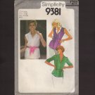 Simplicity 9381 Misses Blouse Button Front Sewing Pattern Size 18 20 Bust 40 42 1980s