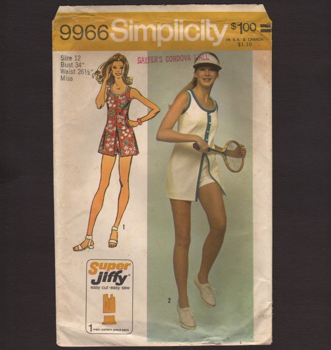 Vintage Mini Dress and Short Shorts Misses Simplicity 9966 Sewing Pattern Tennis Bust 34 1970s
