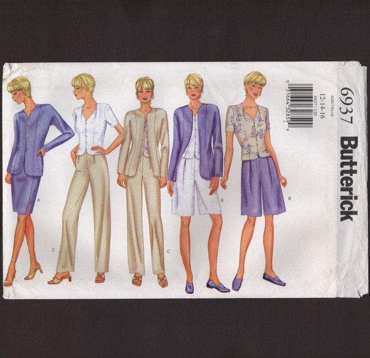 Butterick 6937 Misses Jacket Top Skirt Shorts Pants Sewing Pattern 12â��16 Bust 34 36 38 2000s