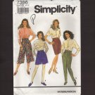 Misses Culottes Pants and Slim Skirt Simplicity 7386 Sewing Pattern Waist 23 24 25 26.5 28 1990s
