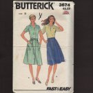 Misses Button Front Gathered Skirt Sewing Pattern Butterick 3674 Sz 10-14 Waist 25 26.5 28 1970s