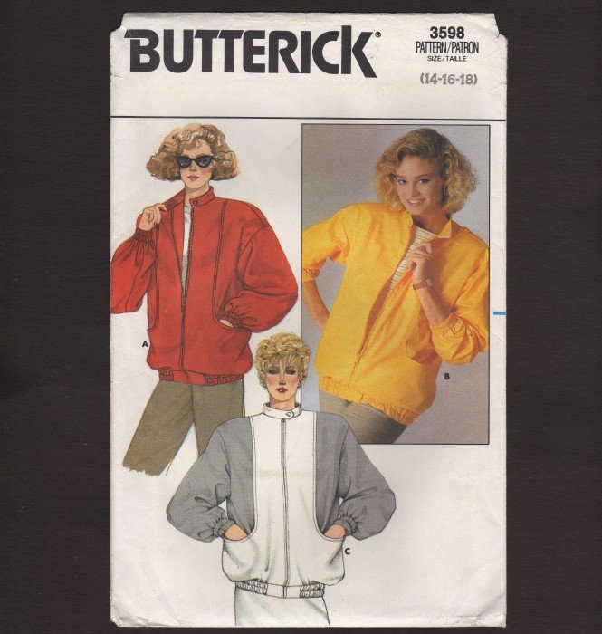 Retro 1980s Unlined Zip Front Jacket Sewing Pattern Butterick 3598