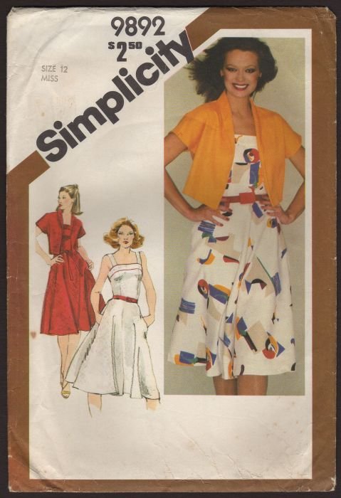 Simplicity 9892 Misses Fitted Sundress Bolero Jacket Sewing Pattern Size 12 Bust 34 1980s
