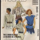 McCall's 3646 Misses 3 Hour Blouse Sewing Pattern Size 12 Bust 34 1980s