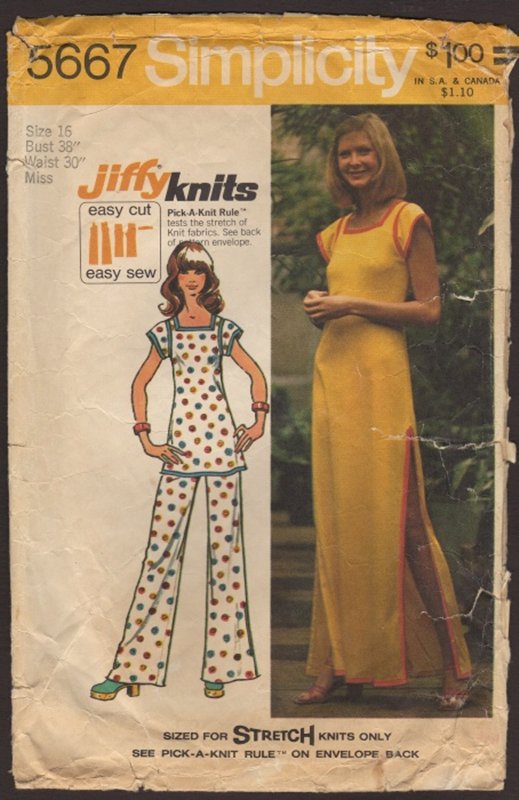 Vintage Pants, Tunic Top, Tunic style Dress Simplicity 5667 Sewing Pattern Jiffy Knits Bust 38 1970s