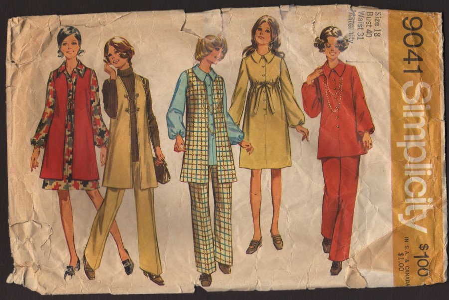 Vintage Maternity Dress or Tunic, Vest-Coat and Pants Simplicity 9041 Sewing Pattern 1970s Bust 40
