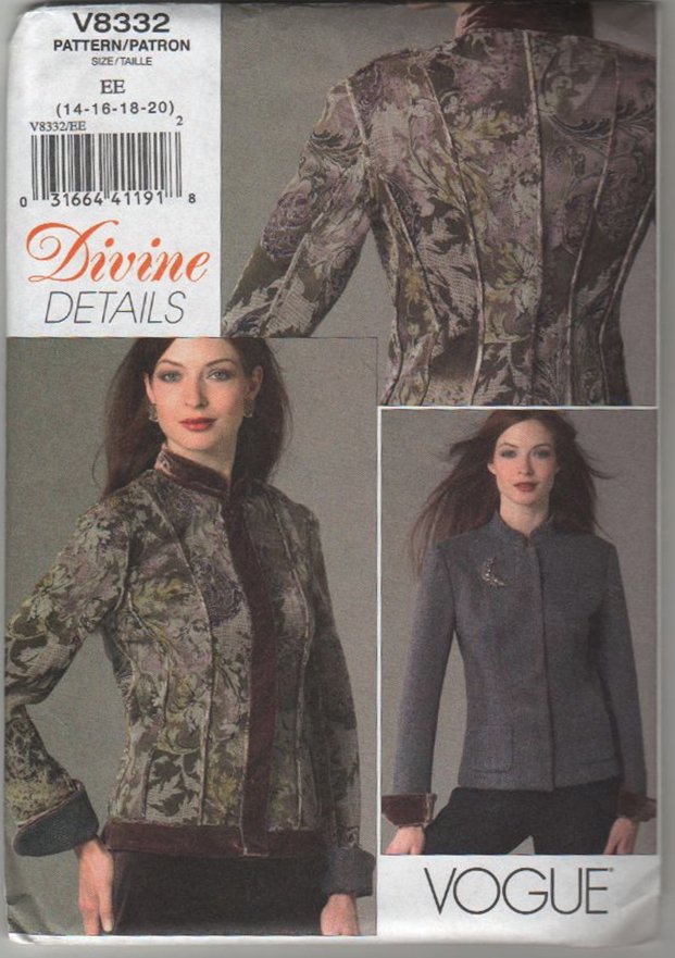 Vogue 8332 Reversible semi-fitted Jacket Divine Details Snap Front Bust 36 38 40 42 Sewing Pattern