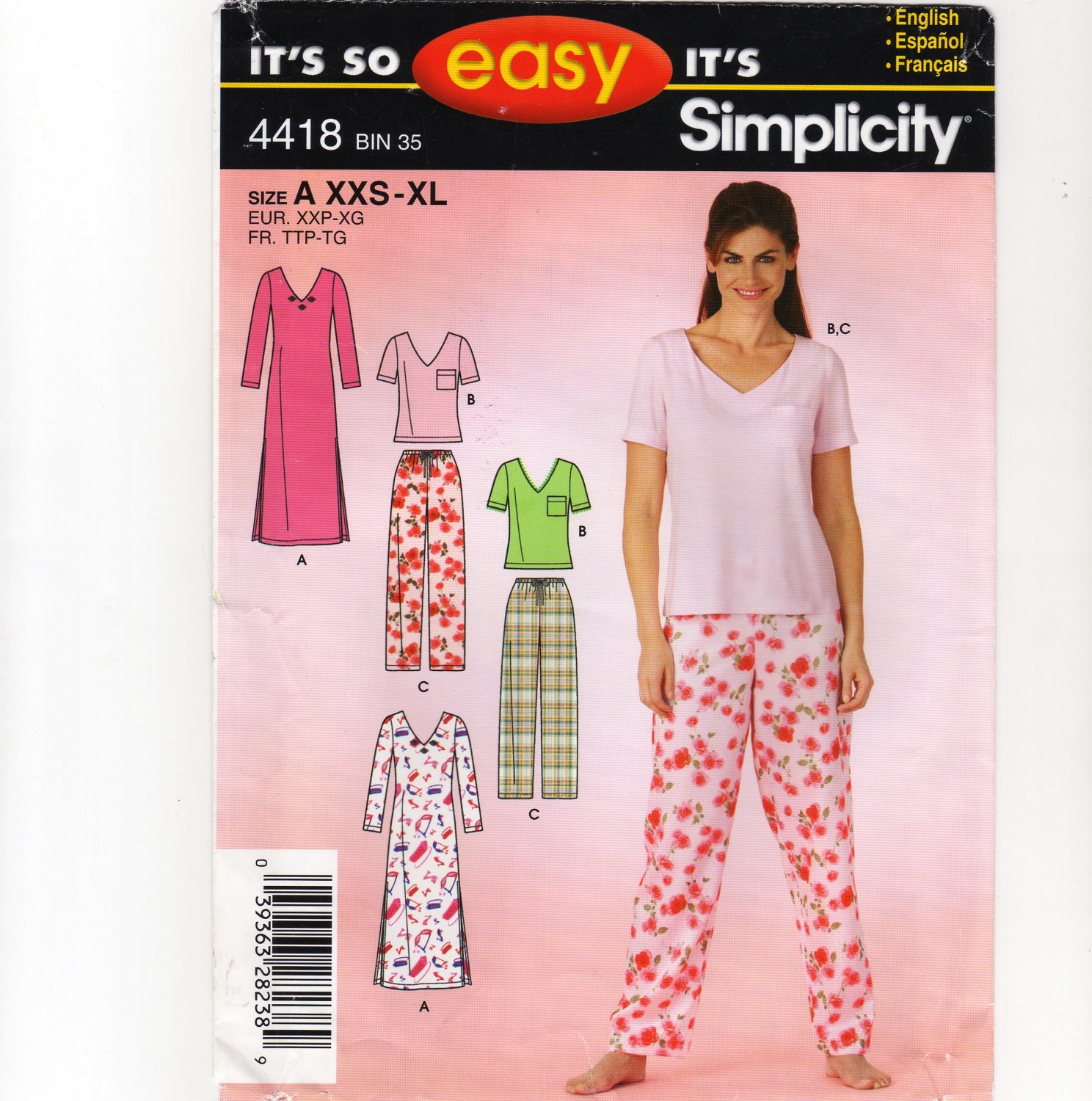 Sleepware Misses' Pants and Knit Nightgown or Top Simplicity 4418 Sewing Pattern Size A  4 - 16