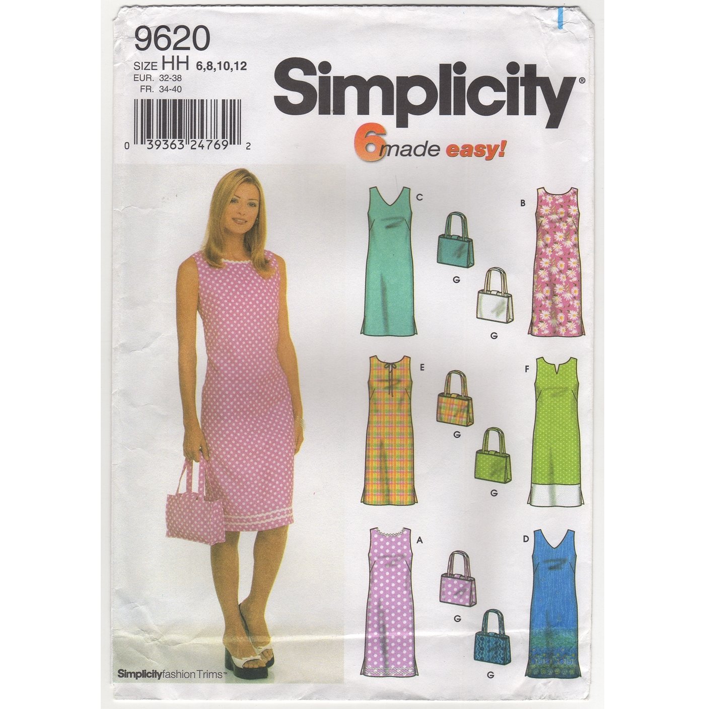 Simplicity 9620 Misses Pullover Dress And Matching Purse Sewing Pattern Size 6 Bust 305 2001 