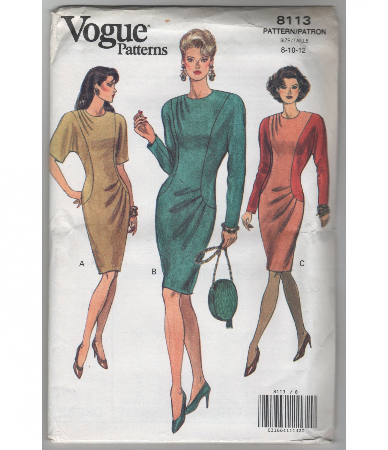 Vogue 8113 Misses Dress Sewing Pattern Size 6-10, Bust 30.5 - 32.5 1990s