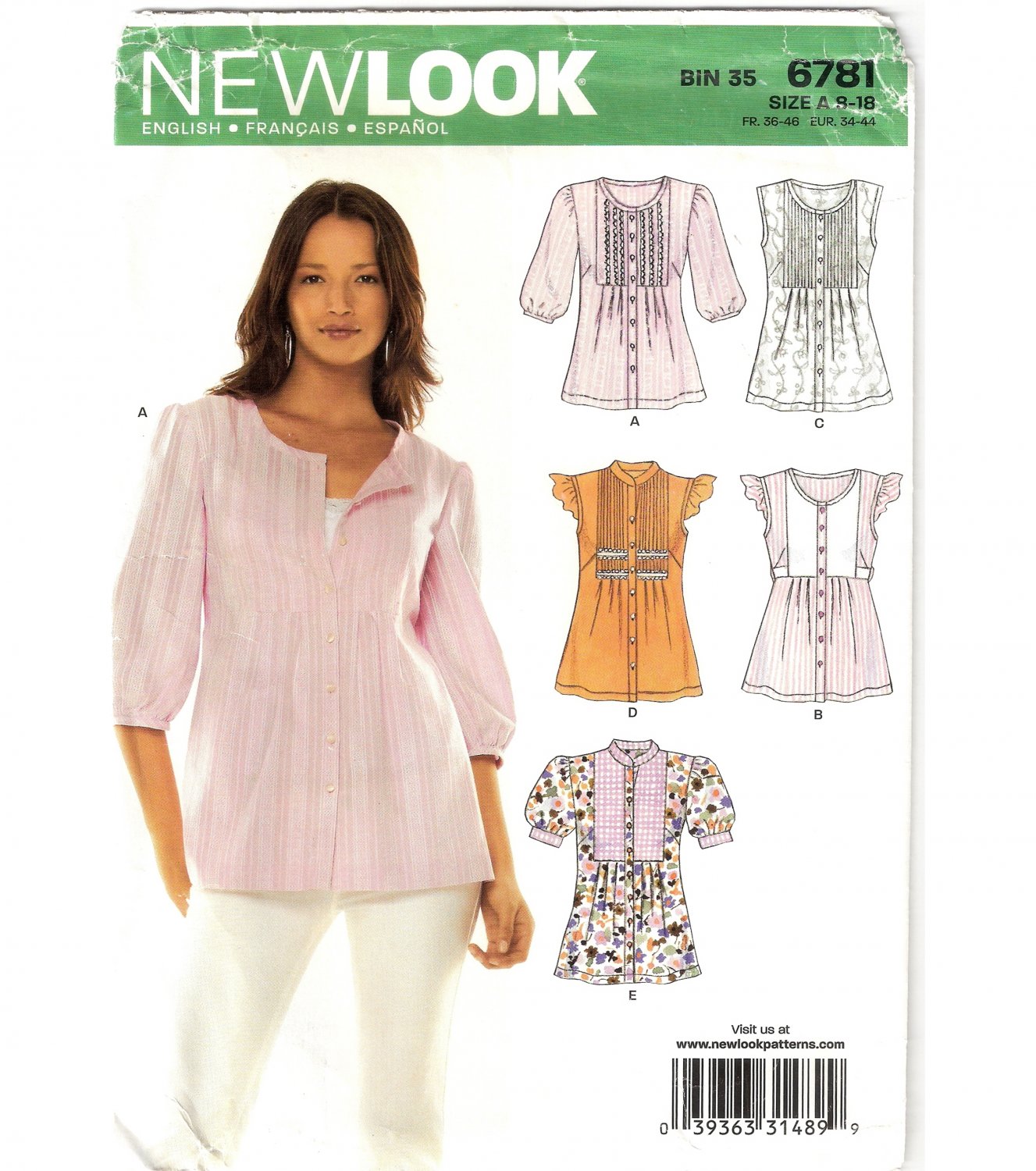 ~New Look 6781 Misses Button front Shirts Sewing Pattern Sleeve ...