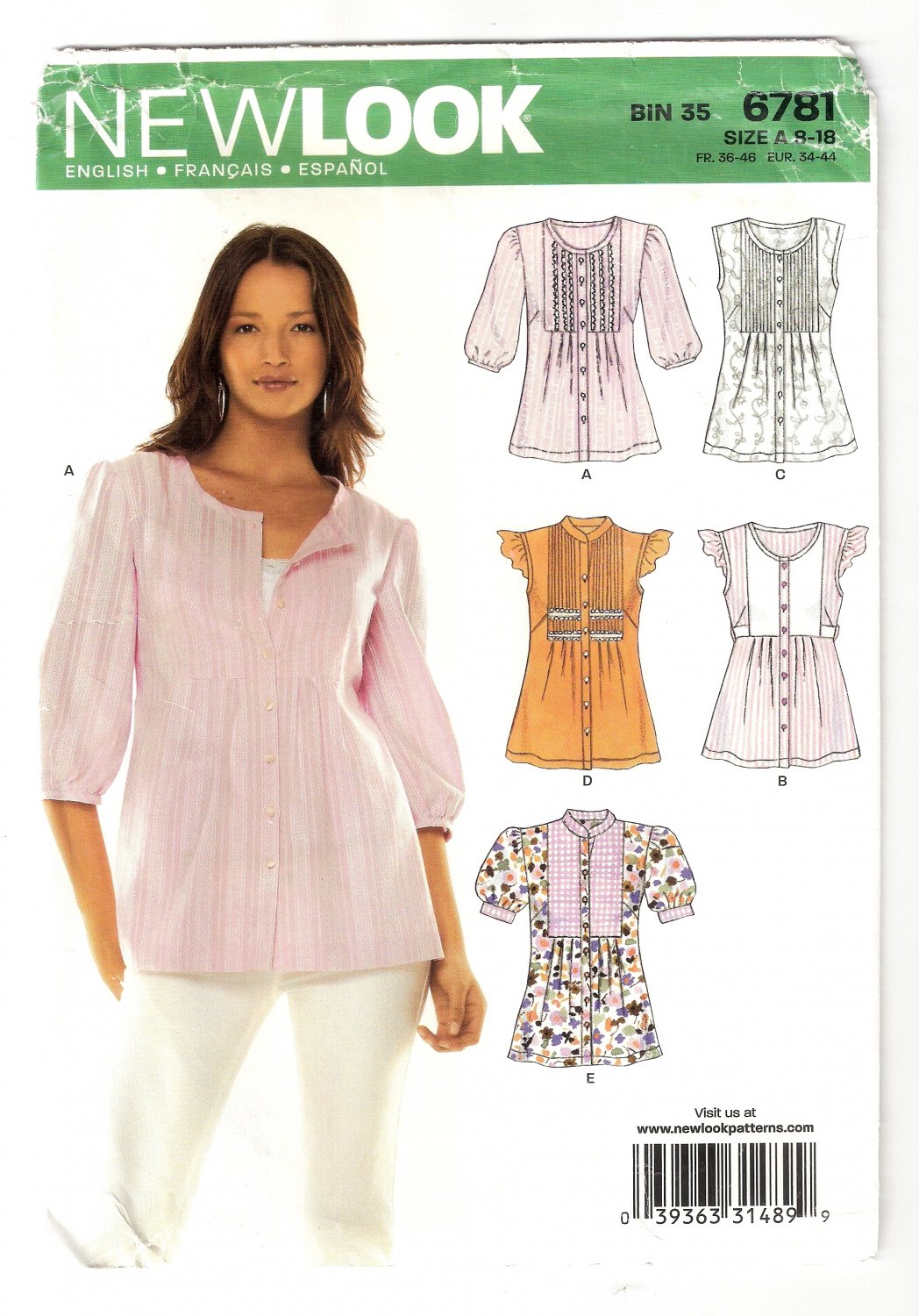 ~New Look 6781 Misses Button front Shirts Sewing Pattern Sleeve ...