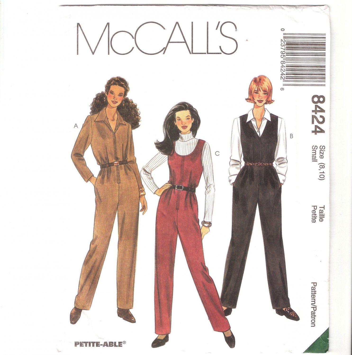 McCall's 8424 Uncut Misses Jumpsuit neckline variations front zipper Size 8 - 12 Sewing Pattern