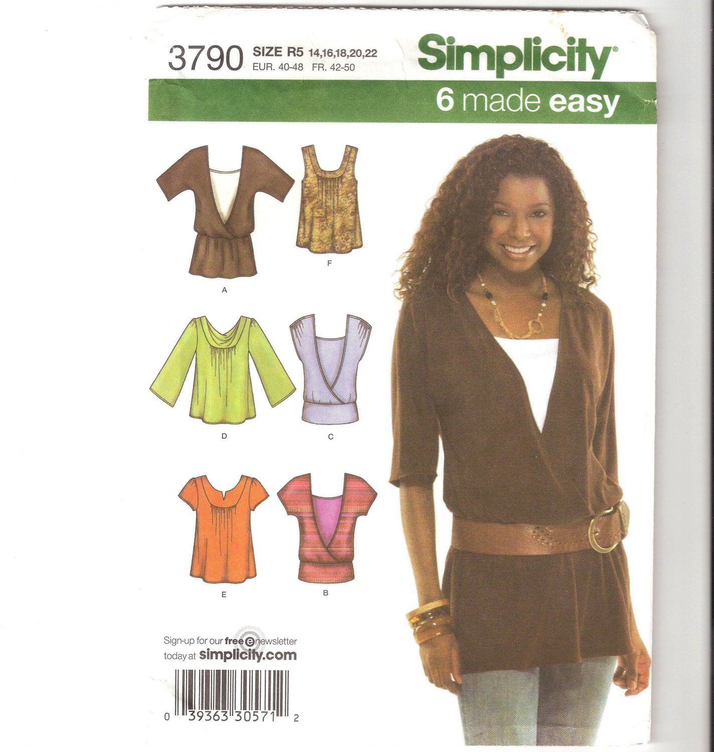 Simplicity 3790 Uncut Misses Six Different Knit Top Sewing Pattern ...